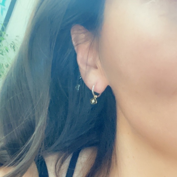 14k Gold Sterling Silver Tiny Hoop Evil Eye Earrings. - Picture 7 of 10